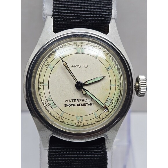 Vintage Aristo 29mm Military Field Style 17J Manual Wind Watch Silver Tone Works main image 7